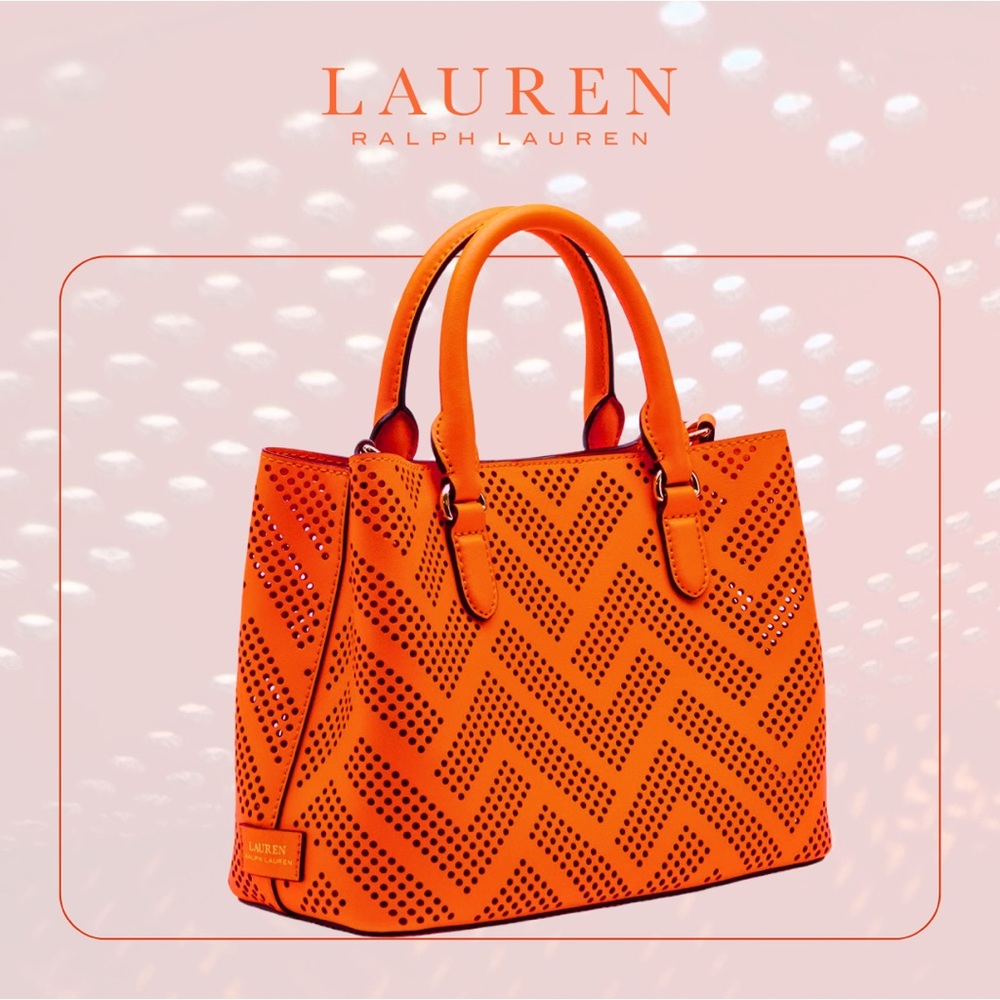Ralph Lauren Marcy Perforated Leather Medium Crossbody Bag, Orange